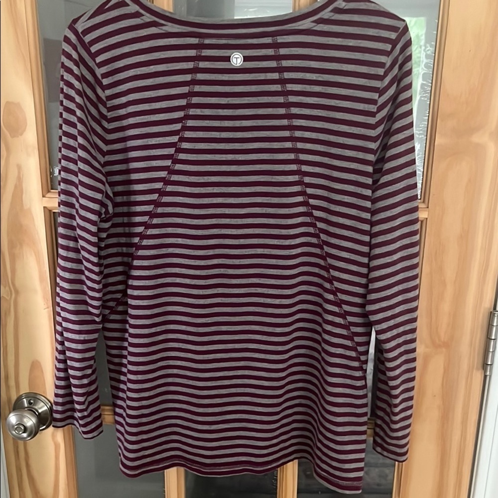 Talbots purple & gray striped crew neck long sleeve cotton blend Tee sz 1X - Picture 6 of 6